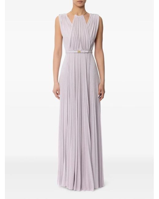 Elisabetta Franchi Natural Belted Lurex Maxi Dress