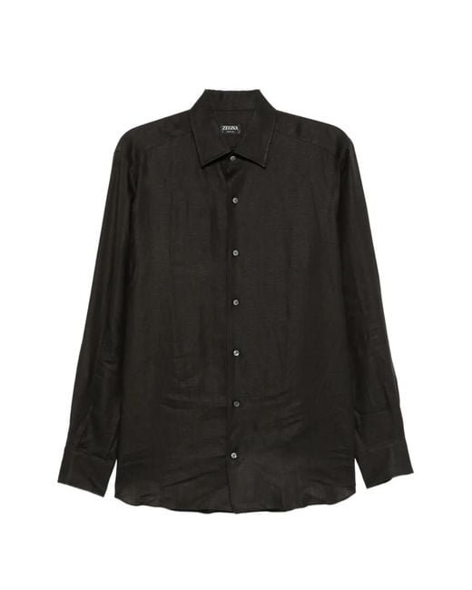 Zegna Black Long-Sleeve Button-Up Shirt for men