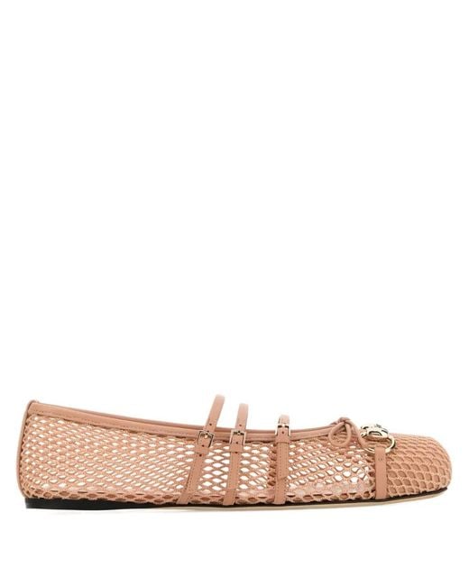 Gucci Pink Horsebit Mesh Leather Ballet Flats