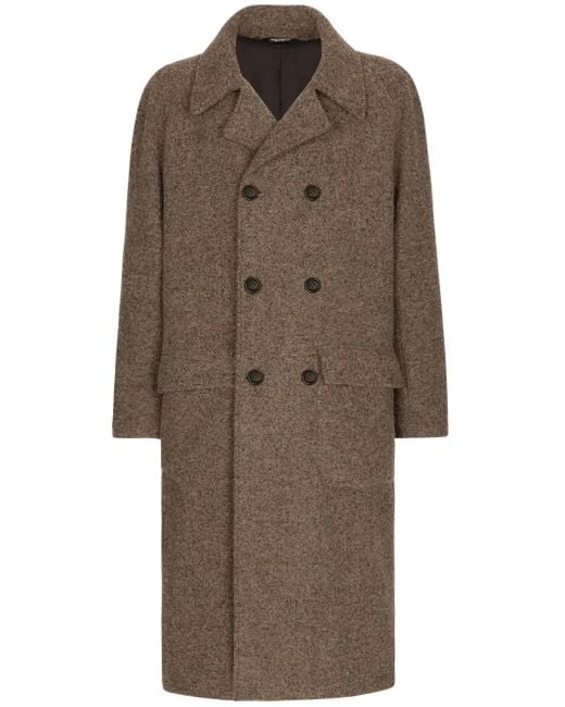 Dolce & Gabbana Brown Double-Breasted Melange Alpaca Wool Coat for men