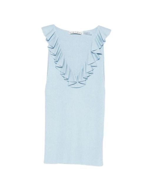Alice + Olivia Blue Ruffled Tank Top