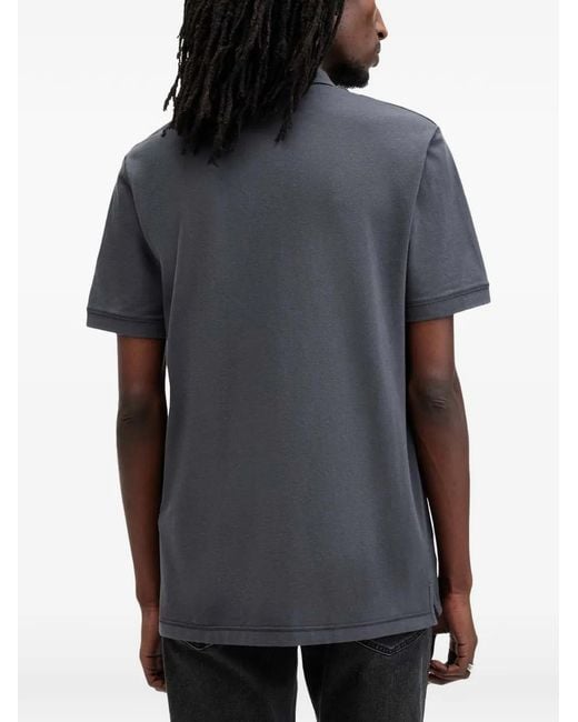 AllSaints Black Reform Logo-Embroidered Piqué Polo Shirt for men