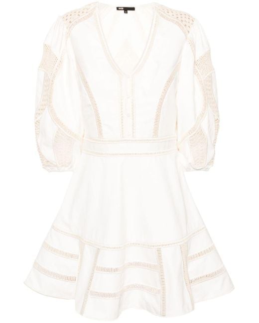 Maje White Crochet-panelled Mini Dress