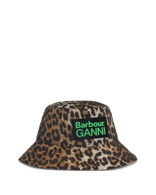 Ganni Green X Barbour Leopard-Print Logo-Patch Hat