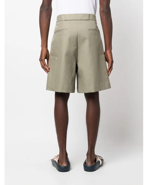 Emporio Armani Natural Inverted-Pleat Wide-Leg Cotton Shorts for men