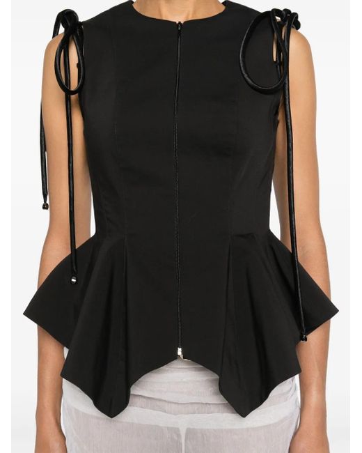 V:PM ATELIER Black Koa Strap-Detail Peplum Top