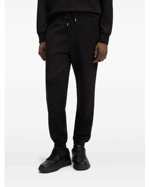 HUGO Black Logo-Patch Drawstring-Waistband Track Pants for men