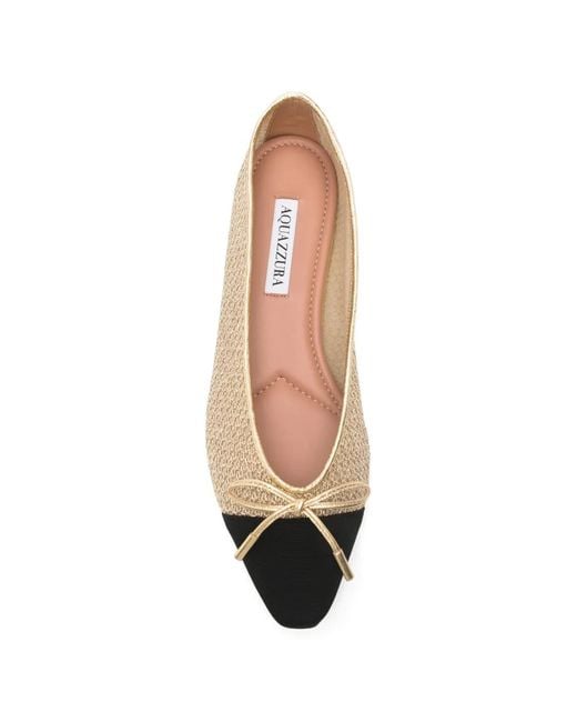 Aquazzura Natural Bow-Detail Ballet Flats