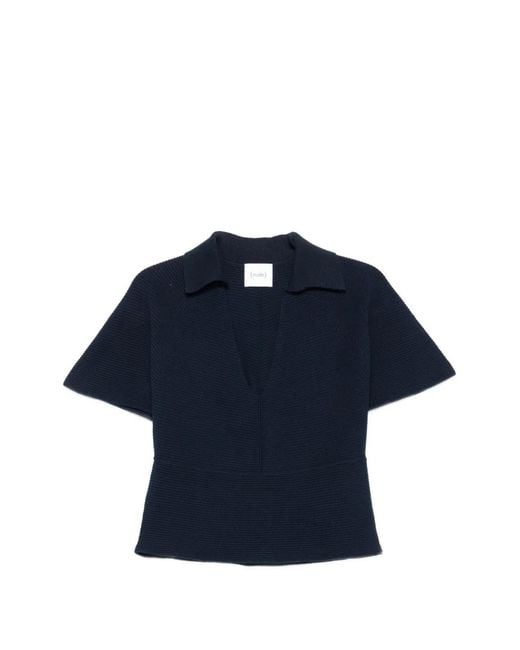 Nude Blue Ribbed-Knit V-Neck Sweater