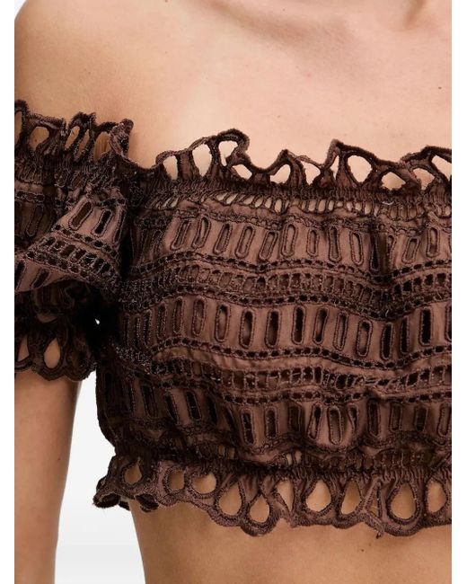 Ermanno Scervino Black Off-Shoulder Embroidered-Eyelet Top