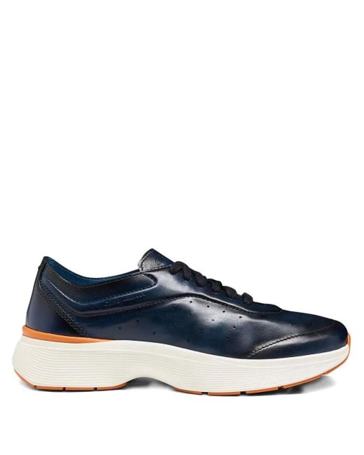 Santoni Blue Perforated Leather Sneakers for men