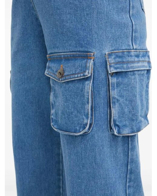 Mono largo cargo con cuello halter Bardot de color Blue