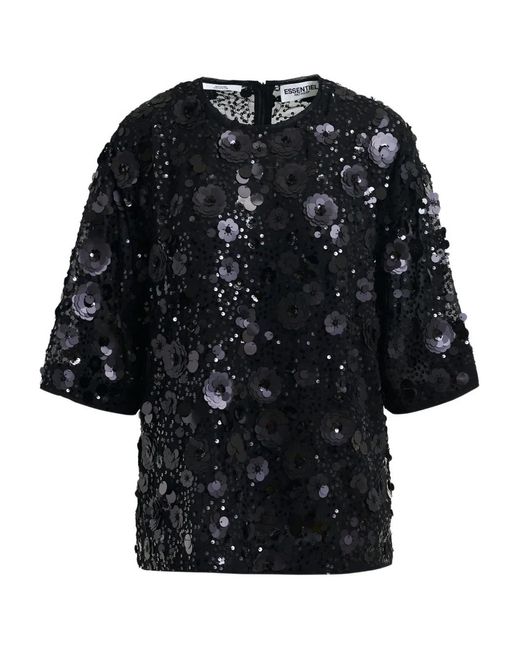 Essentiel Antwerp Black Isparkle Flower-Sequin Blouse