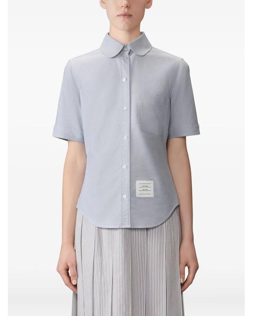 Thom Browne Blue Round-Collar Short-Sleeve Shirt