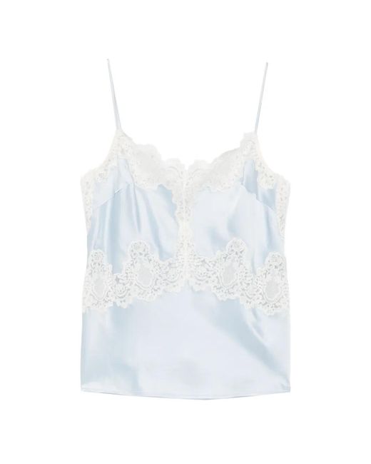 Sandro Blue Lingerie-Style Top With Lace