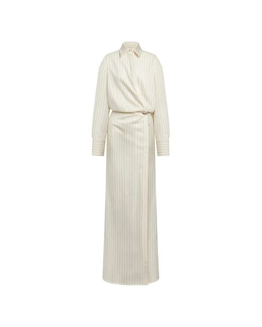 Dondup White Pinstripe-Pattern Wrap Maxi Dress