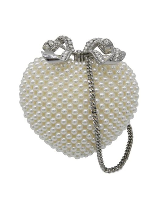 Self-Portrait White Clutch mit Perlen