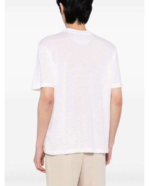 Eleventy White V-neck Linen-cotton T-shirt for men