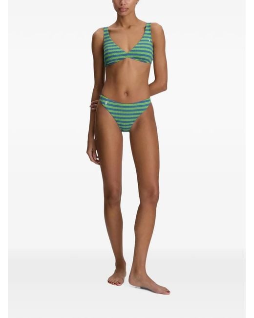 Polo Ralph Lauren Blue Haut De Bikini Rayé À Col V
