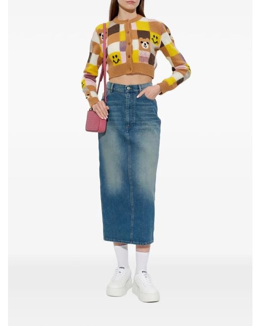 Moschino Yellow Patchwork-Pattern Cardigan