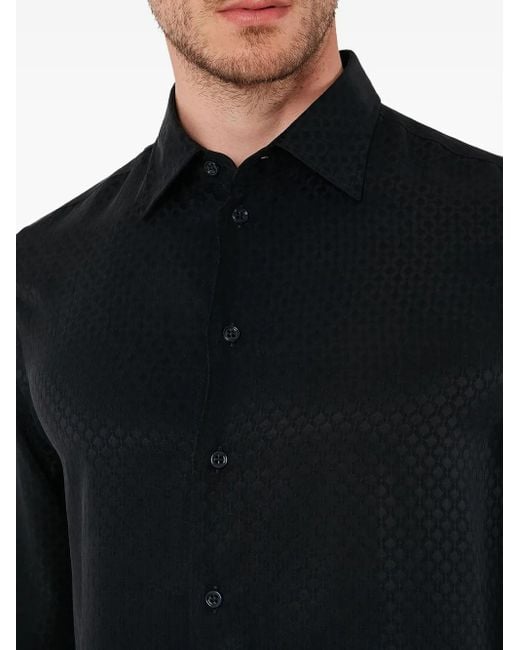 メンズ Emporio Armani Buttoned Pattern Shirt Black