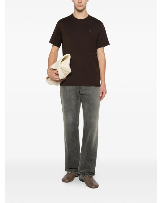 Sandro Brown Leather-Patch T-Shirt for men