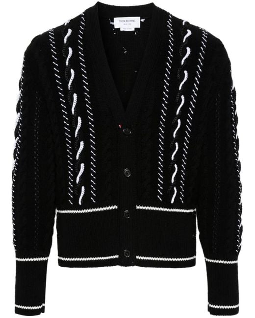Cardigan Con Scollo A V di Thom Browne in Black da Uomo