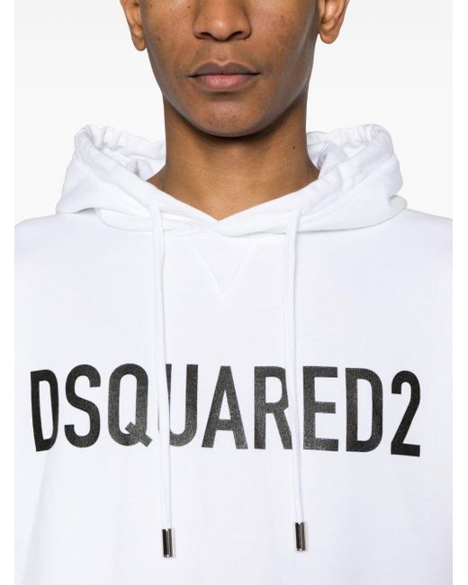 DSquared² White Logo-print Cotton Hoodie for men