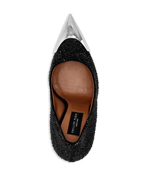 Philipp Plein Black Satin Hi-Heels Mix Strass Pumps