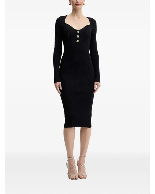 Fracomina Black Button Ribbed Dress