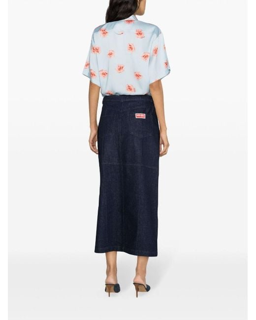 KENZO Blue Floral-print Denim Maxi Skirt
