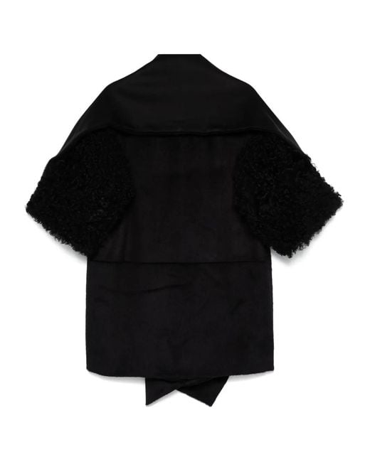 Alberta Ferretti Black Shearling-Trim Cape