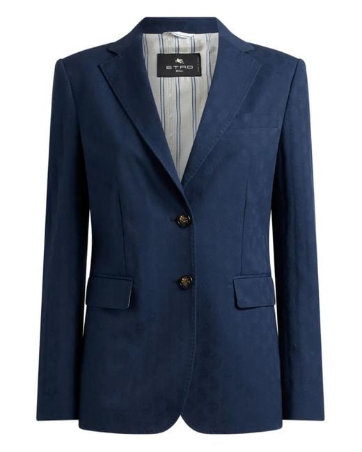 Etro Blue Jacquard Single-Breasted Blazer