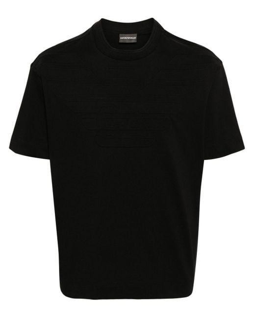 Emporio Armani Black Logo-Debossed Cotton T-Shirt for men