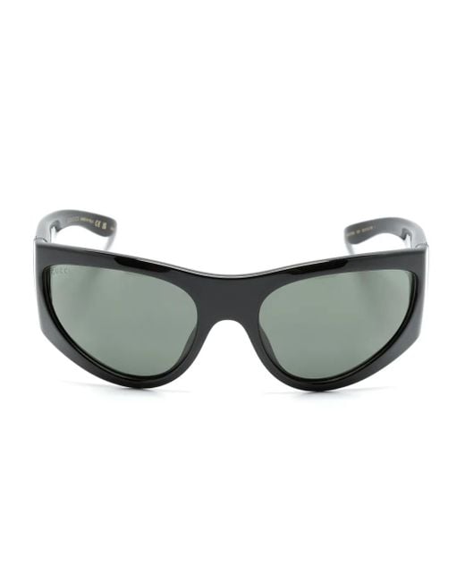Gucci Gray Logo-Plaque Oval-Frame Sunglasses for men