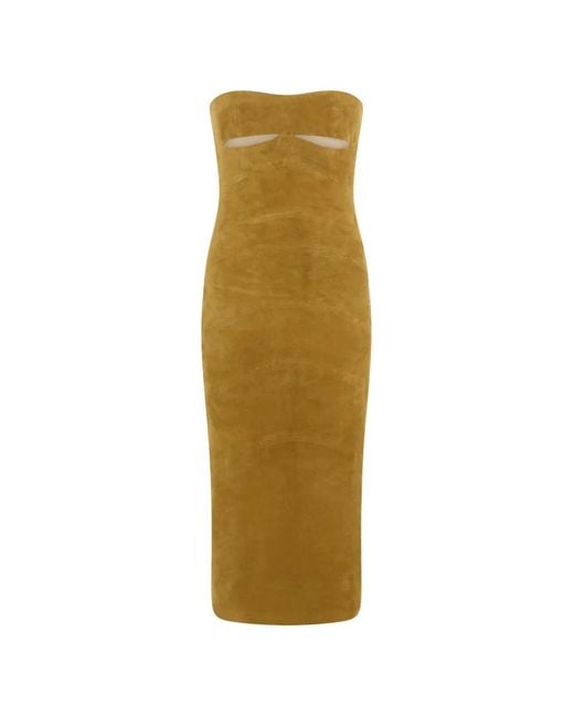 The Mannei Brown Cut-Out Panelled Midi Dress