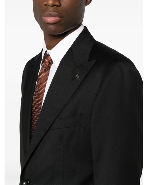 Tagliatore Black Brooch-Detail Single-Breasted Suit for men