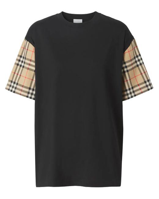 Burberry Black Net Sustain T-Shirt Aus Baumwoll-Jersey Und Karierter Popeline