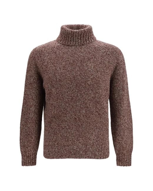 Brunello Cucinelli Brown Ribbed-Knit Turtleneck Wool Sweater for men