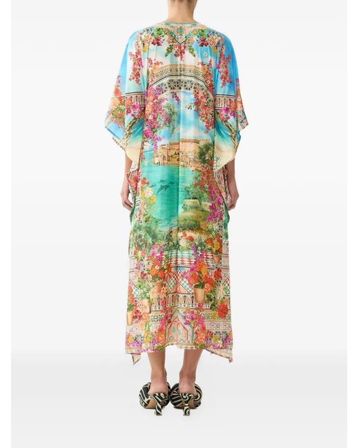 Camilla White Ring-Detail V-Neck Kaftan