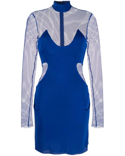 Tom Ford Blue Crepe Mesh-Panelling Mini Dress