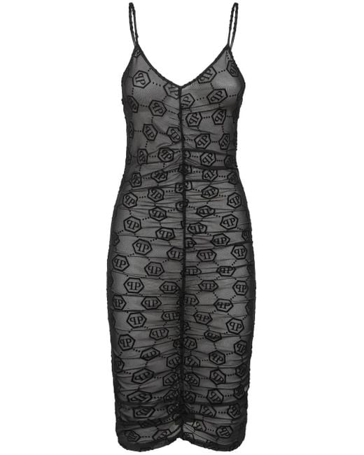 Philipp Plein Black Monogram Tulle Dress