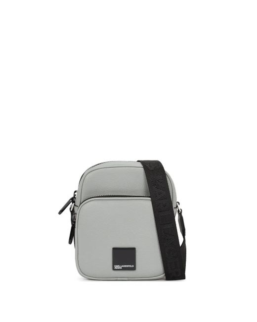メンズ Karl Lagerfeld ダブルジップ ショルダーバッグ Gray