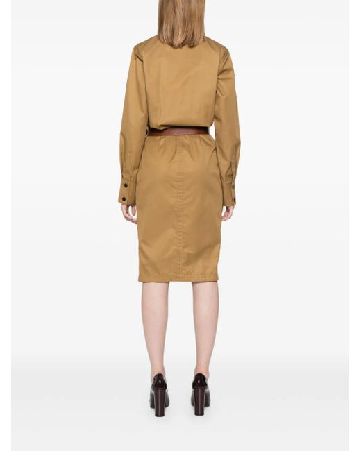 Saint Laurent Natural Cotton Twill Midi Dress
