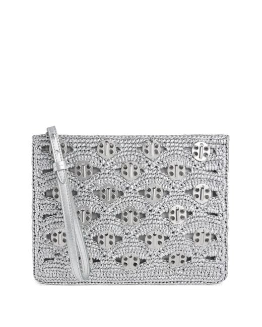 Rabanne Gray Raffia Clutch Bag