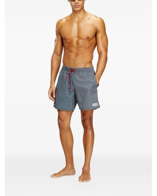 DIESEL Blue Sport-41-D-Core Patterned Swim Shorts for men