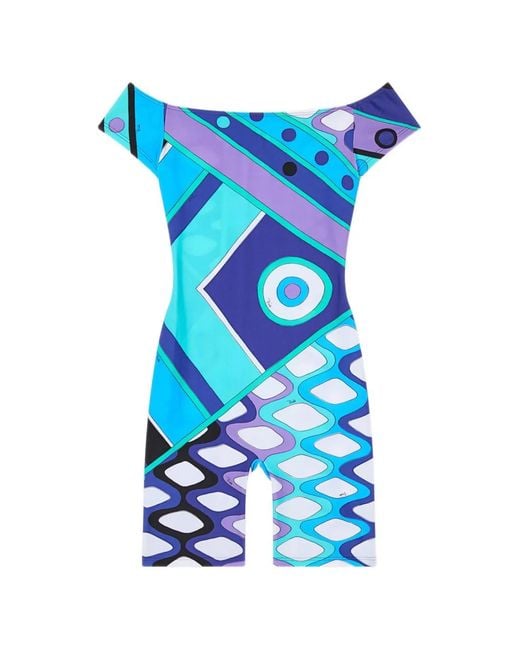 Emilio Pucci Blue Combishort Vivara À Épaules Dénudées Et Imprimé Iride