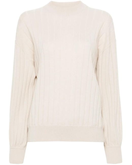 Brunello Cucinelli Natural Ribbed Knit Crewneck Sweater