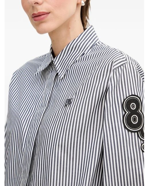 DKNY Gray Vertical-Stripe Logo-Print Shirt
