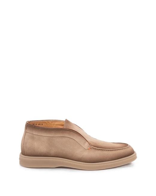Santoni Brown Digits Round-Toe Suede Desert Boots for men